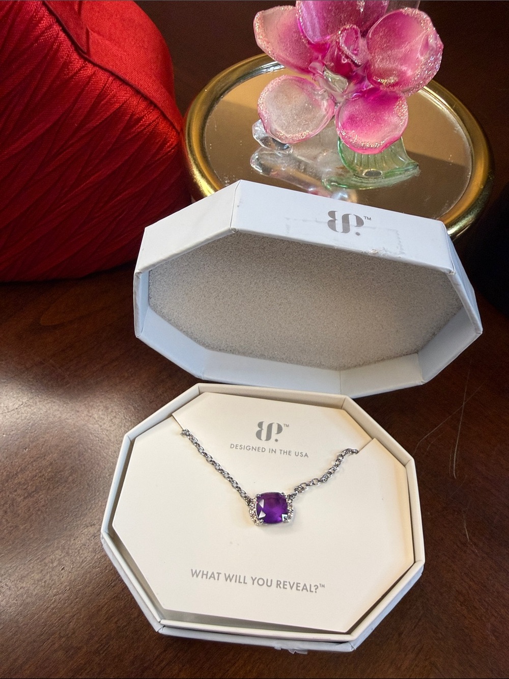 Amethyst Cushion-Cut Necklace in Silver Tone